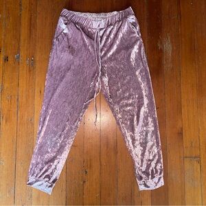 Mosaic and Co. Pink Crushed Velvet Lounge Jogger Pant Elastic Waist Drawstring L